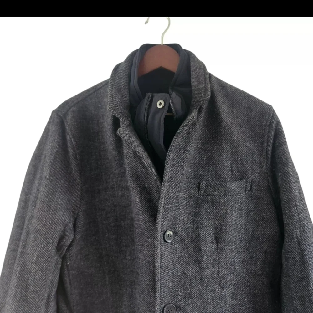 Tumi Mens Size Medium Reversible Wool Nylon Coat Jacket Overcoat Black Gray - Picture 8 of 13